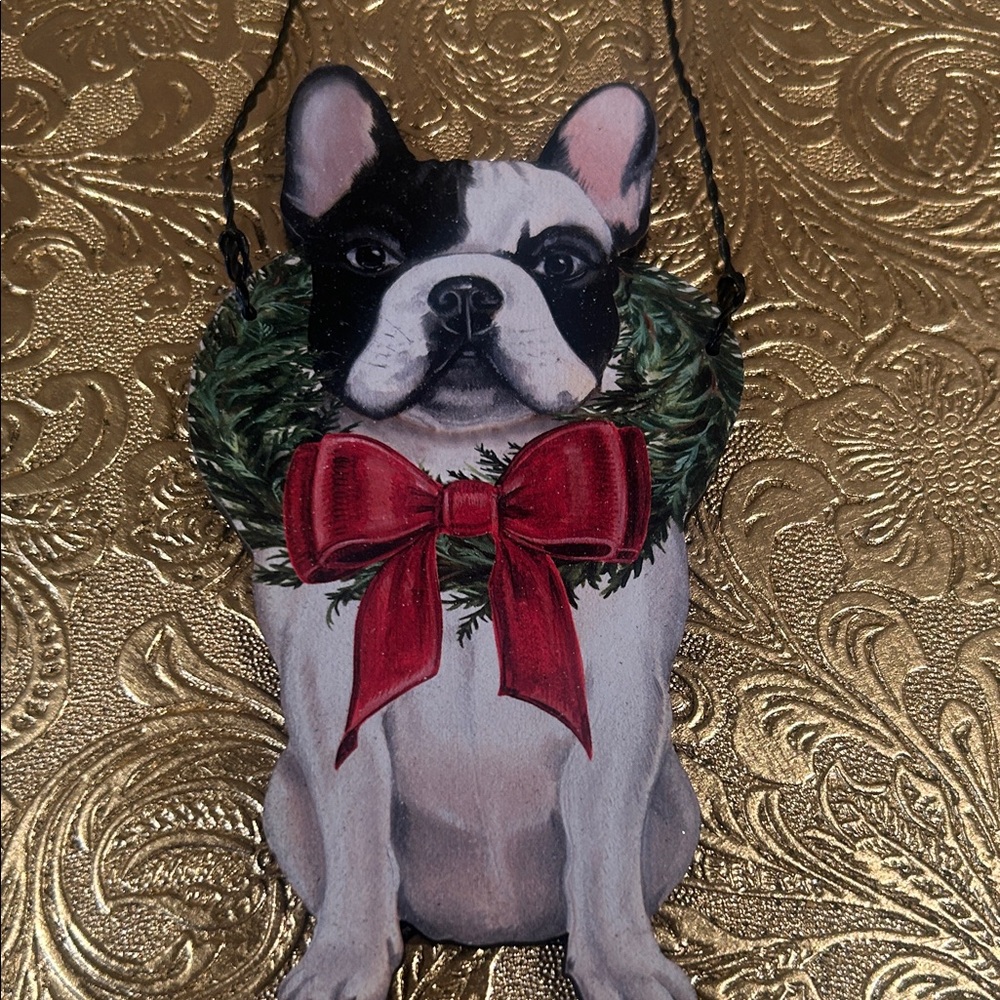 NWT Boston Terrier Festive 5” Ornament with Red Bow